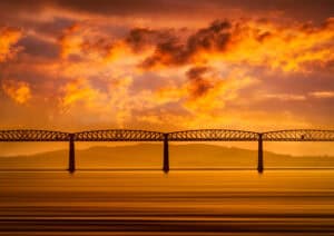 A sunset picture of Tay Bridge in Dundee